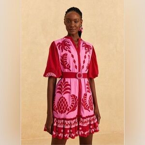 FARM Rio Red and Pink Tropical Dress